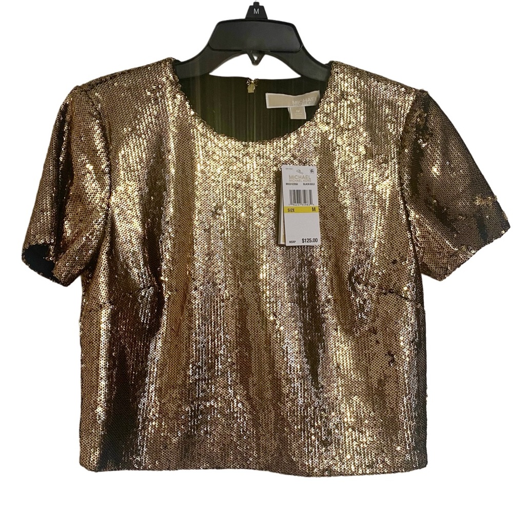 MK Michael Kors Festive, Cute, Gold Sequin Crop Top, Medium, new with tags